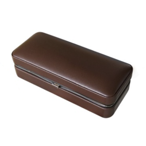 Brown Leather 3 Cigar Folding Case with Cutter