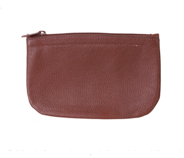 Genuine Leather Zip Tobacco Pouch Brown