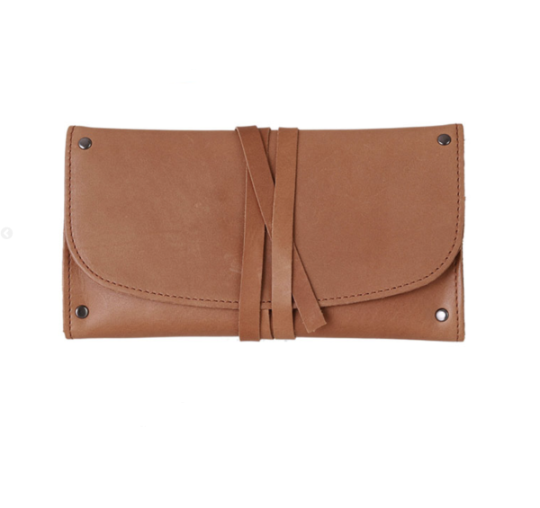 Genuine Leather Deluxe Rollup Tobacco Pouch Tan