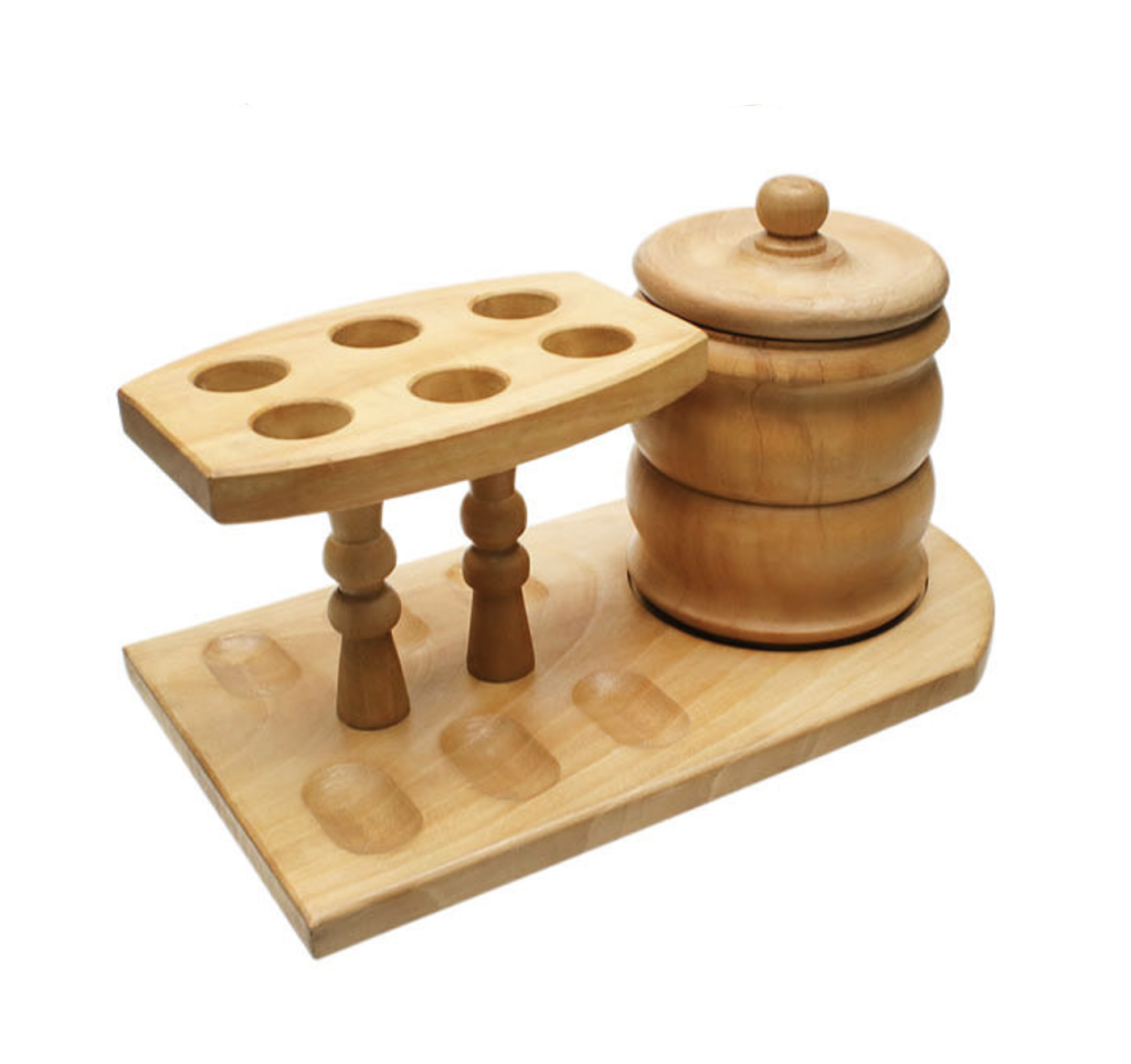 Wooden 6 Pipe Rack with Tobacco Jar - Boswell Pipes