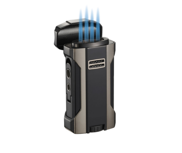Visol Rhino 2.0 Gunmetal & Black Quad Torch Flame Cigar Lighter